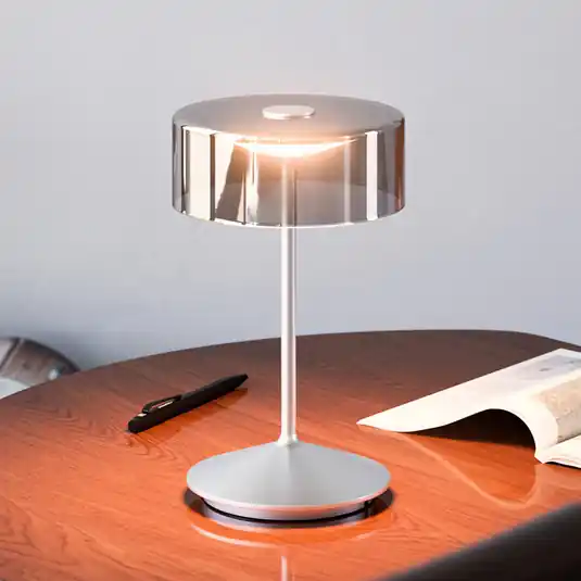 Offerta Numotion Lampada da tavolo ricaricabile a LED, argento, vetro, IP54, dimmerabile