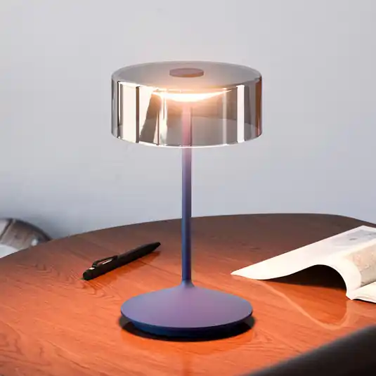 Ultima Occasione Numotion Lampada da tavolo ricaricabile a LED, blu, vetro, IP54, dimmerabile