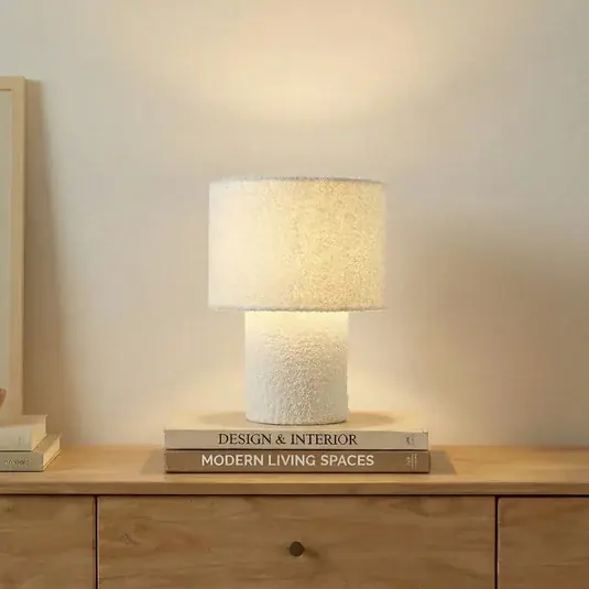 Subito Disponibile Lampada da tavolo Lindby Jone, bianco, tessuto, 30 cm