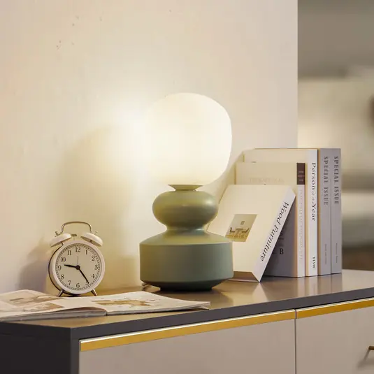 Lucande lampada da tavolo Fidelo, bianco/verde, 38 cm, vetro, ceramica Compra Online