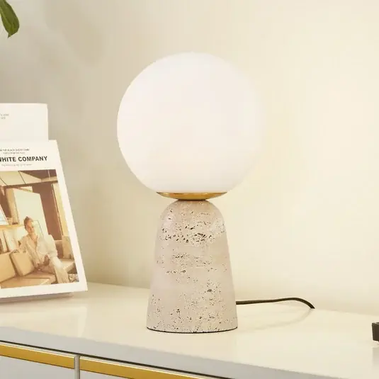Lampada da tavolo Lindby Kirstan, beige, bianco, vetro, pietra, 33 cm Ultimissimo Modello