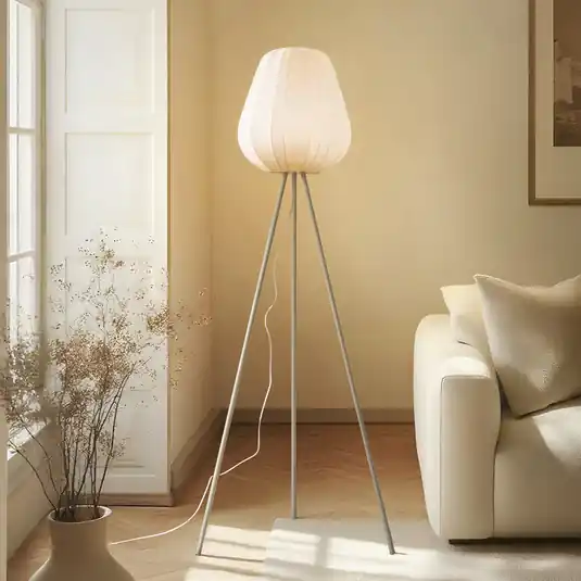 Lindby Helin piantana, beige, tessuto, treppiede, 144 cm, E27 Spedito Oggi
