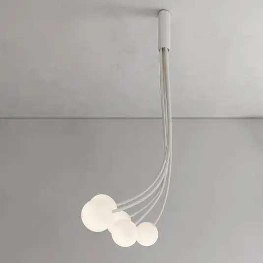 Plafoniera Karman Moony, bianca, a 5 luci, altezza 150 cm, vetro Compra Adesso